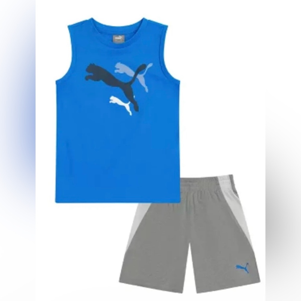 2pc Puma blue sleeveless top w/ grey jersey shorts for boys/ Size: 0/3 months